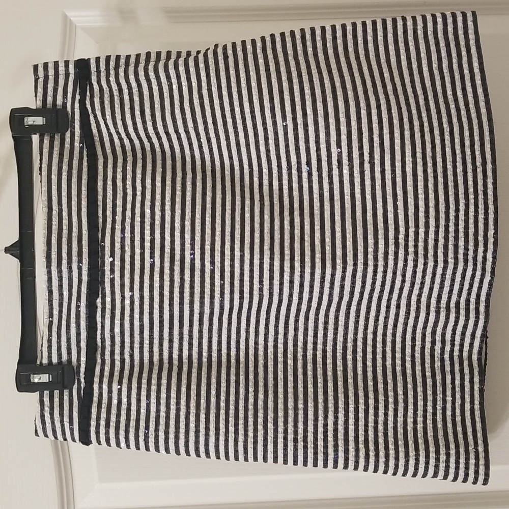 Kate Spade Skirt the Rules Julie Black & White Striped Sequined Skirt